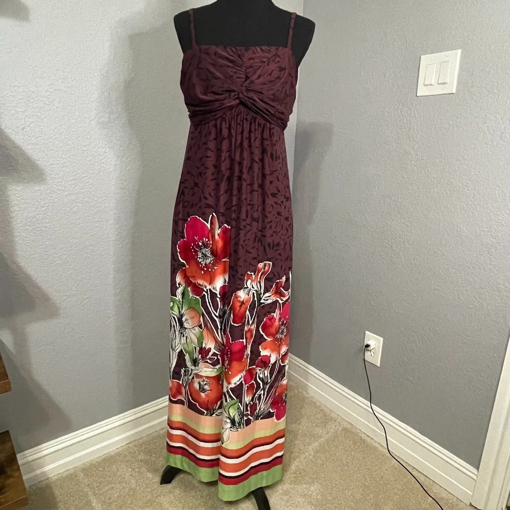 Soma Floral Strap/Strapless Full Length Maxi Dress Sz Lg EUC